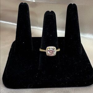 2.0 CTW Moissanite Diamond Gold Over Sterling Silver Cushion w/ Halo Size 9